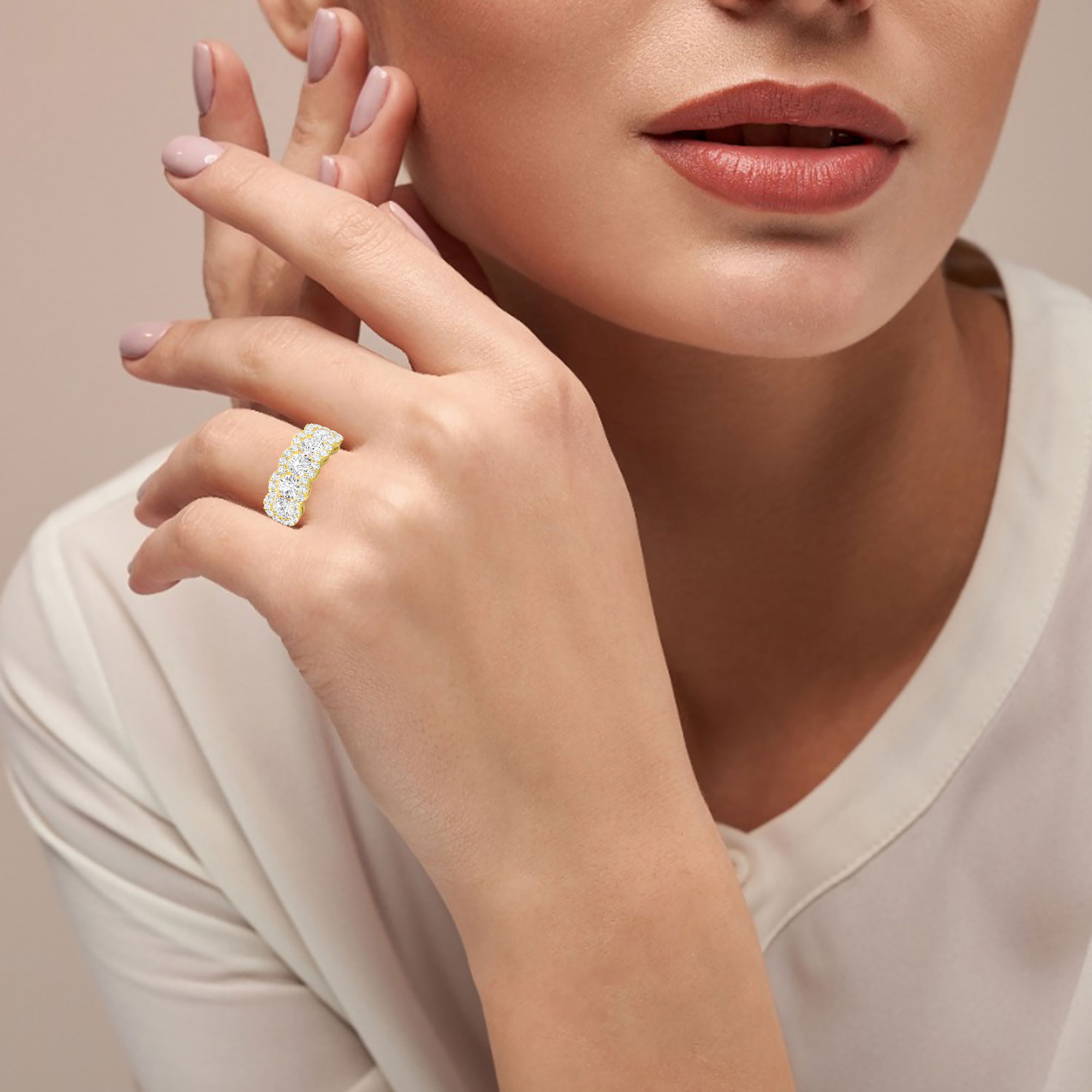 SUNFLOWER 5 STONE ROUND DIAMOND RING - 2